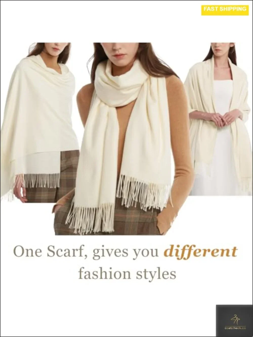 Cashmere Feel Shawl Wrap Scarf, Viscose Blend, Warm, Wedding Essential